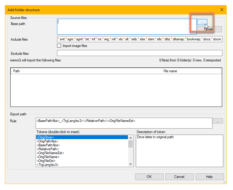 The 'Add folder structure' dialog in memoQ