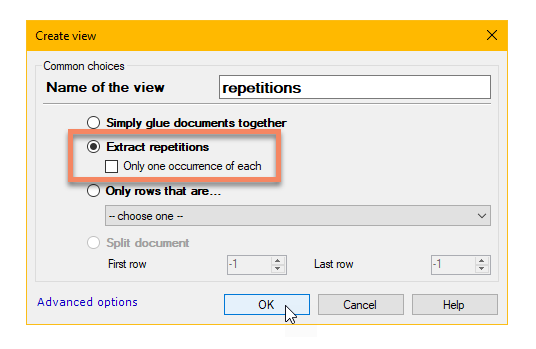 The 'Create view' dialog in memoQ