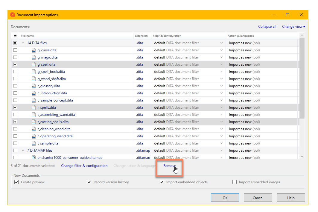 The 'Document import options' dialog in memoQ