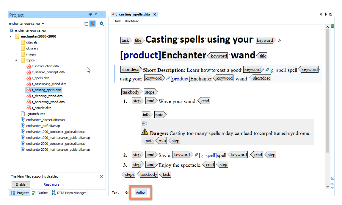 Author mode in oXygen